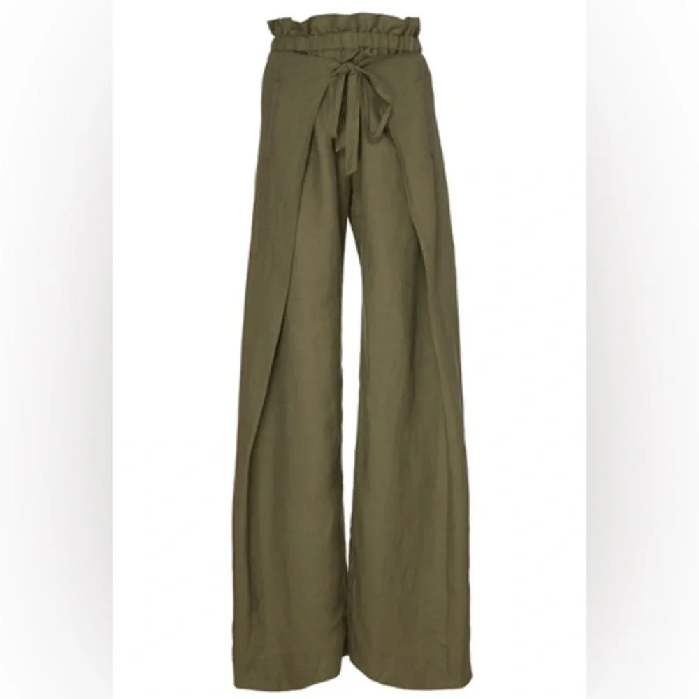 CULT GAIA - Olive Green Linen High-Rise Pants - Small - Picture 5 of 8